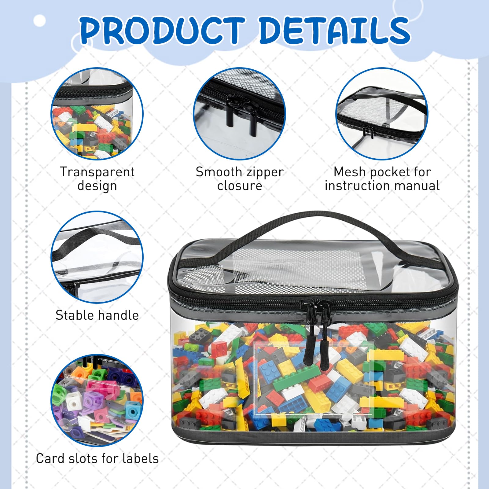 Sacchetti Portaoggetti per Giocattoli,ESYFOR 4 Pezzi Organizer Sacchetti Giochi PVC Impermeabili Borse Portaoggetti Trasparente Borsa per Trasporto per Vari Piccoli Giocattoli,24x17.5x14.5cm