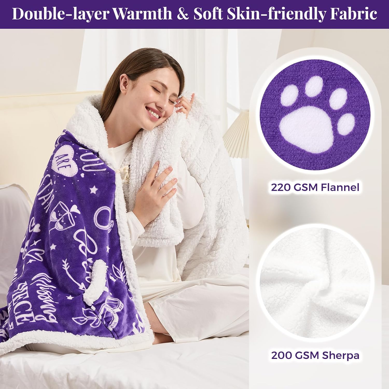 Wearable Heated Blanket Hoodie for Women, Valentines Day Gifts for Her Wife Women, Electric Throw Blanket, Heated Shawl Wraps Poncho, Mothers Day Birthday Anniversary Day Gift, Best Wife Ever Purple - Image 3
