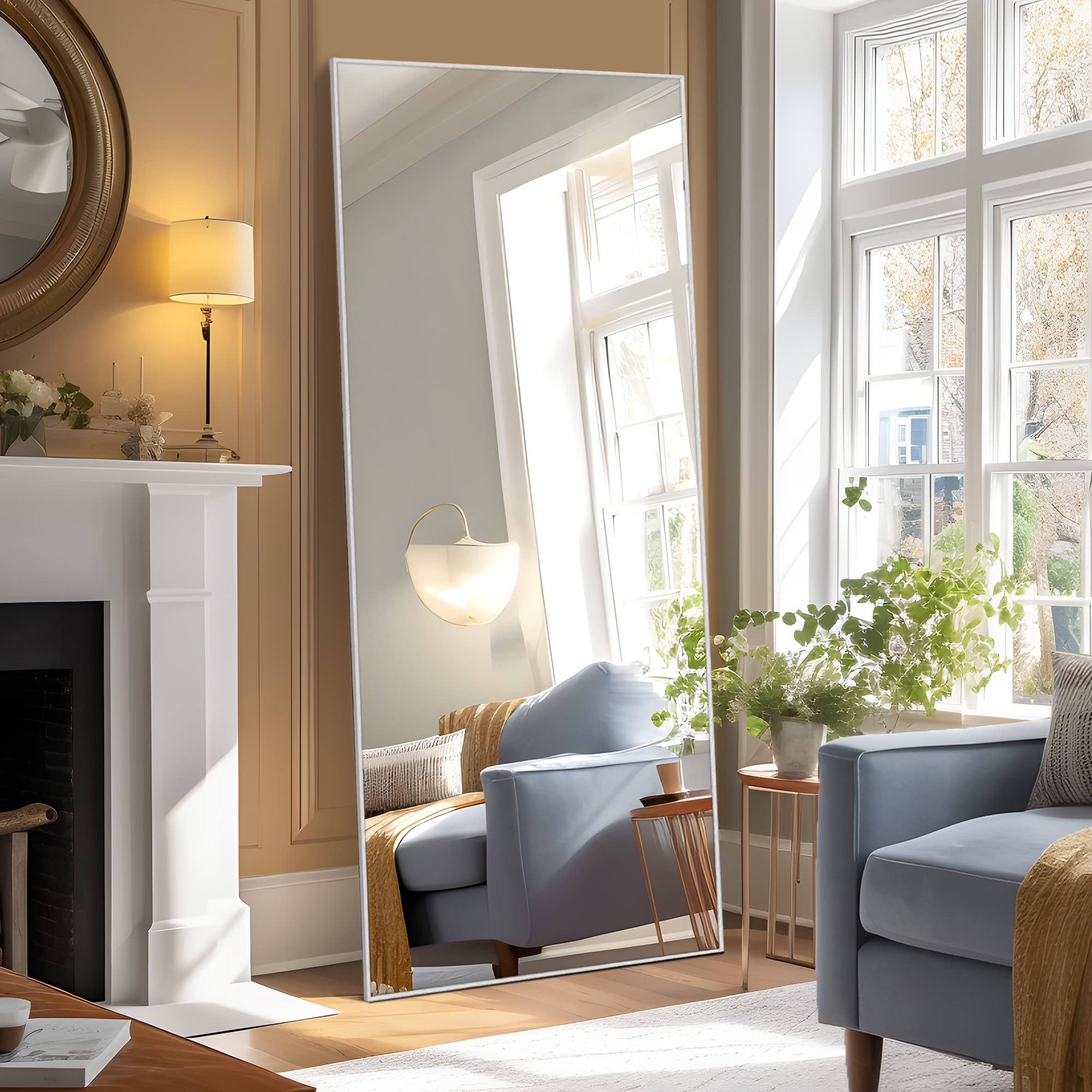 CRACKED* NeuType 71"x28" Large Full Length Mirror Home Gym Mirror Aluminum Alloy Frame Floor Mirror Wall-Mounted Mirror for Living Room, Bedroom, Hanging or Leaning Against Wall, Sand Gray