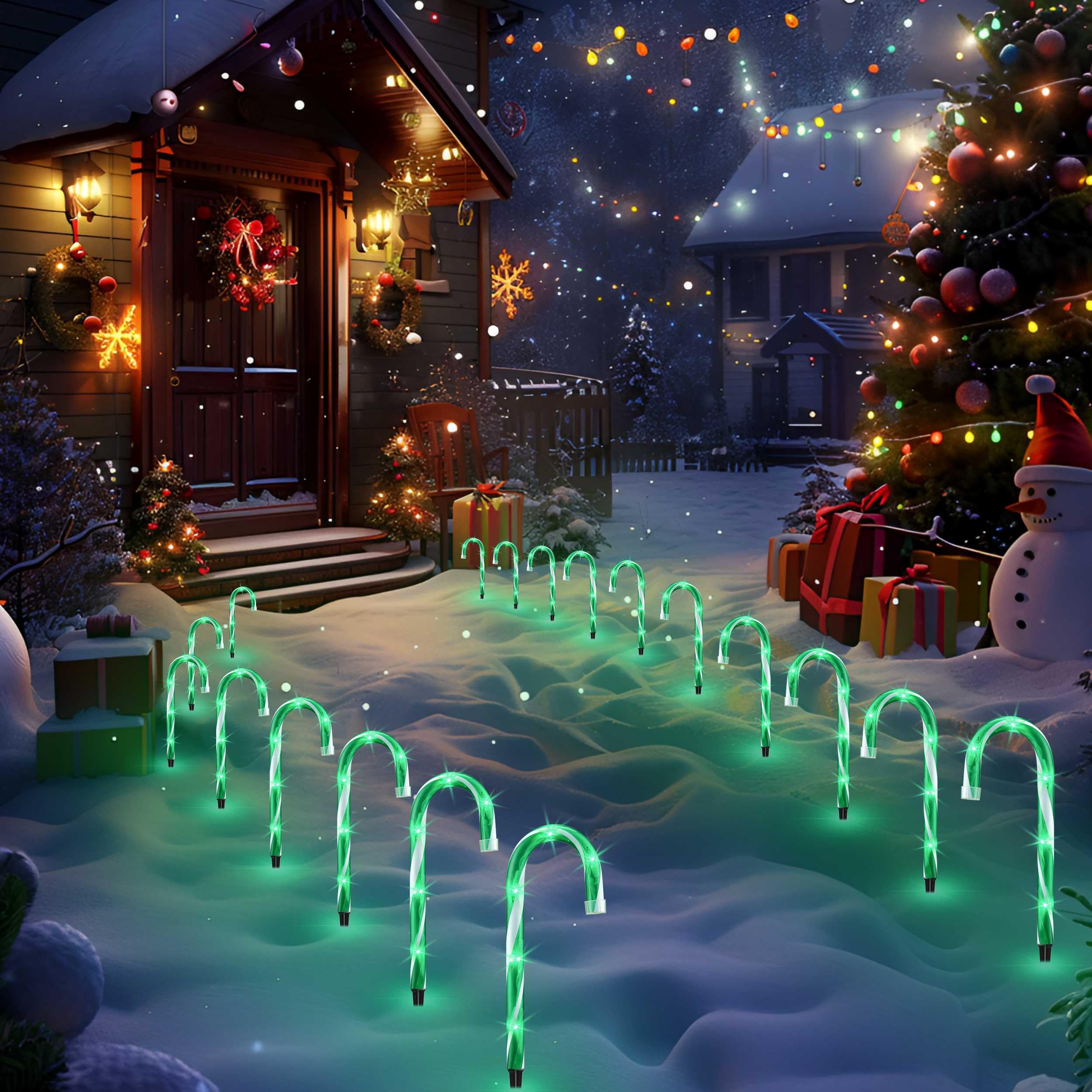 Lot de 10 lumières de Noël en sucre d'orge de Noël de 25,4 cm – Décorations d'extérieur connectables et lumineuses pour fête de Noël, décoration d'intérieur et d'extérieur, vert