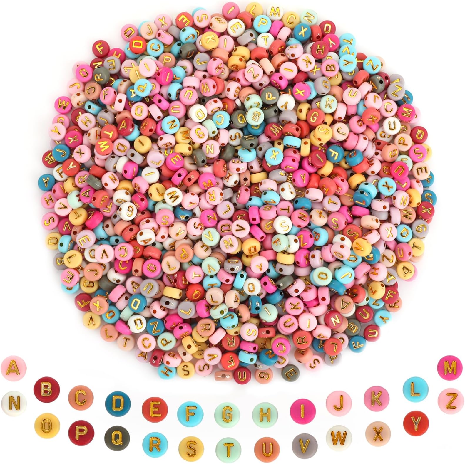 Lusofie 1000pcs Letter Beads Colorful Alphabet Beads Round Mixed A-Z