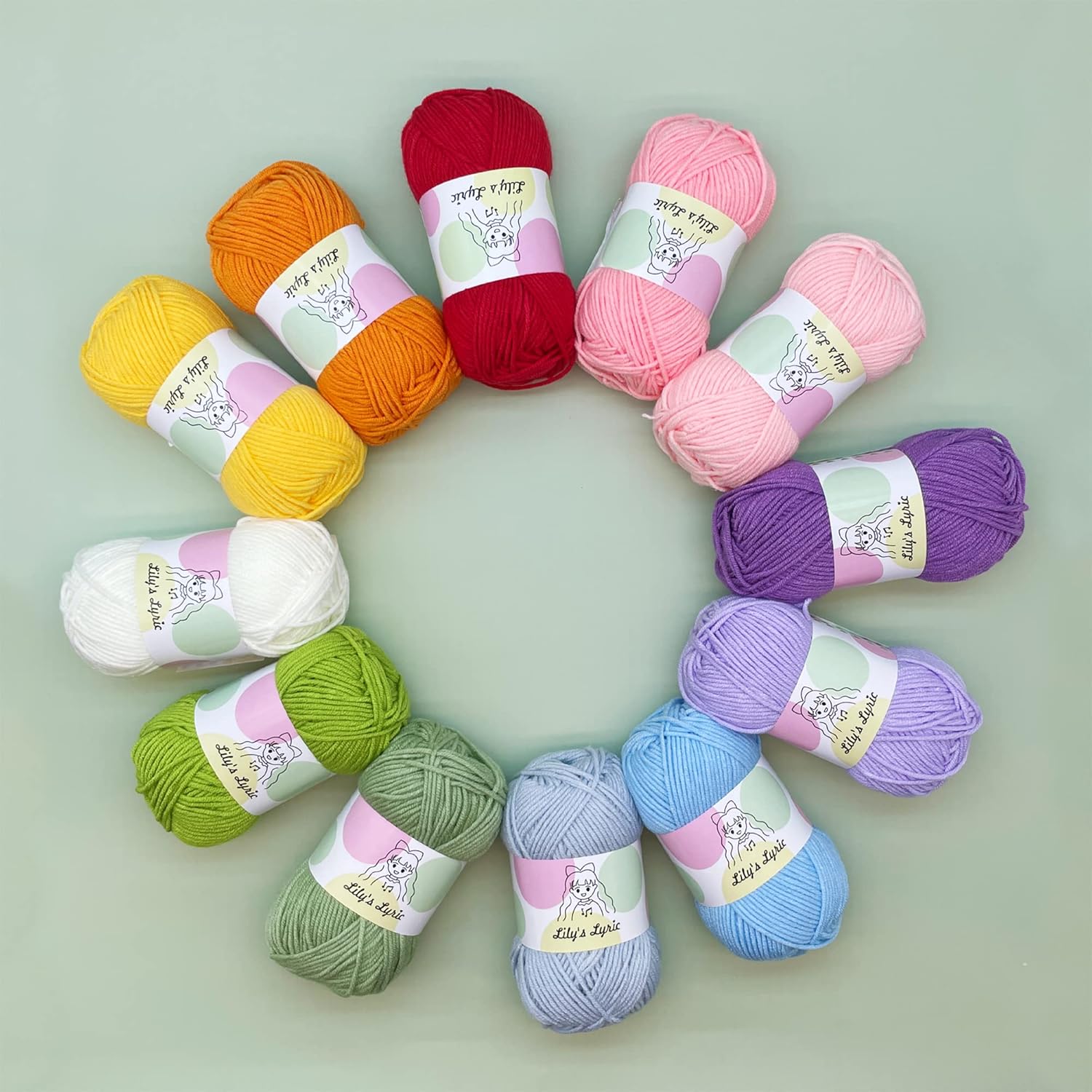 Lily's Lyric Vibrant Yarn 12-Pack of 50g/1.8oz | 120m/130yd | #2 Fine (Sport) | Yarn for Crocheting and Knitting