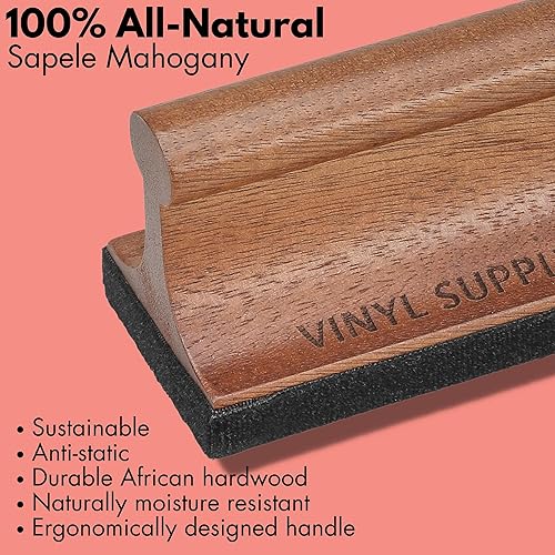 Miniatura 5 de Cepillo de terciopelo limpiador de registros, 100% madera de caoba sapelí totalmente natural, cepillo de terciopelo de microfibra antiestático para