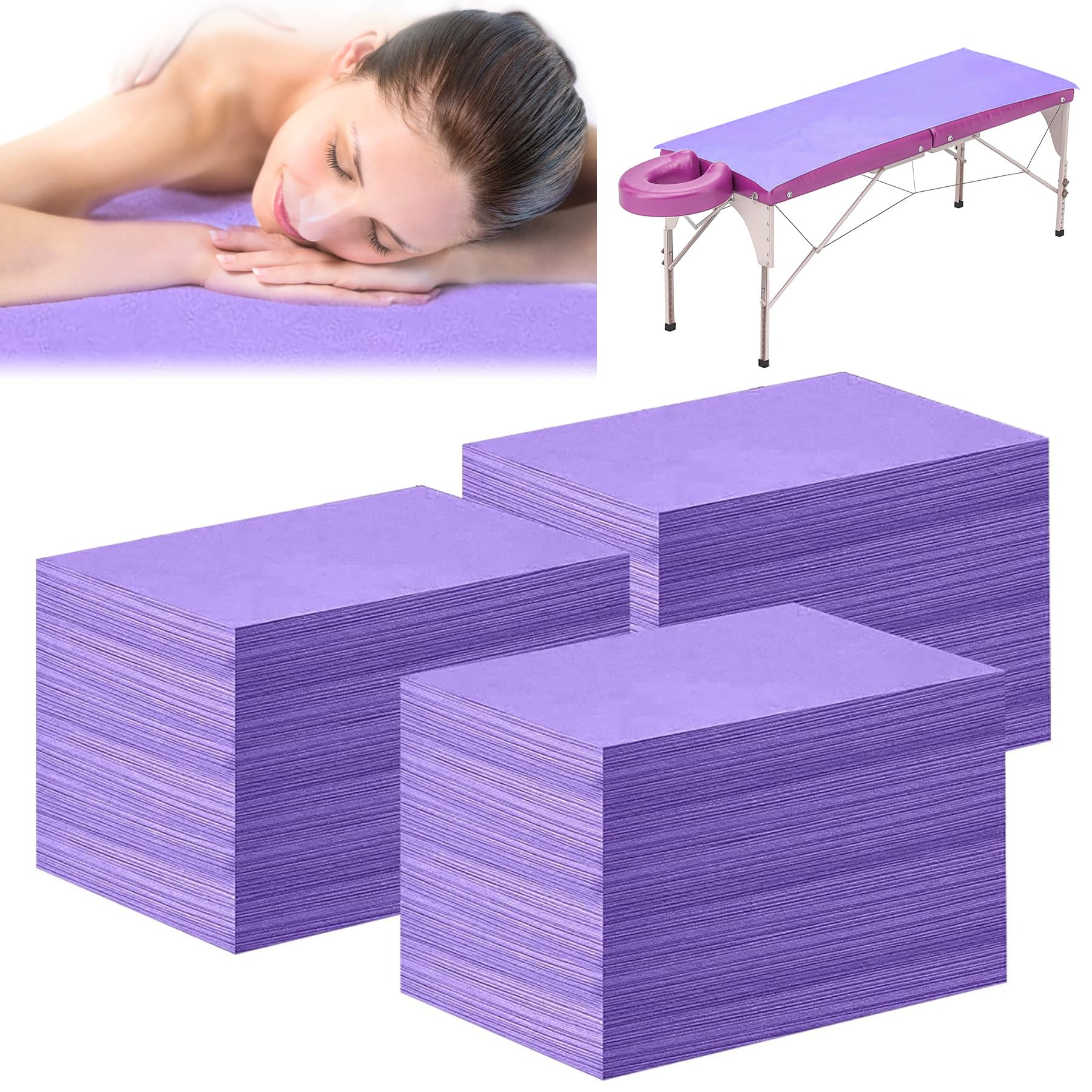 Framendino, Paquete de 50 sábanas desechables moradas para mesa de masaje, tela no tejida, transpirable, para silla de salón de belleza, camas de pestañas de hotel, 31 x 70 pulgadas