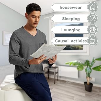 MoFiz Men's Pajama Sets Sleep Lounge Pjs Set Pijamas Para Hombres Sleepwear Loungewear 2 Pieces