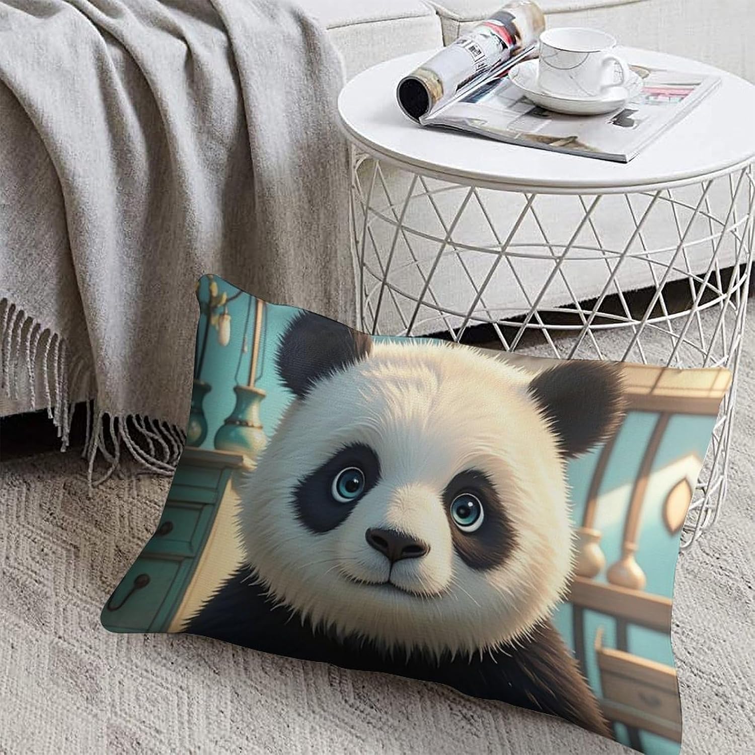 Anime Panda Face Throw Pillow Cover, Soft Rectangular Pillow Case with Zipper, Decorative Cushion Case for Bed, Sofa, Car, 8"x12" image 4