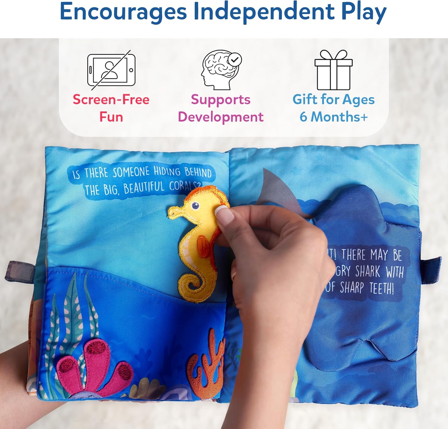 Skillmatics Peek-A-Boo Underwater Animal Book - Soft Cloth Book for Baby, Crinkle Pages for Sensory Play, Toddler Toys, Gifts for Ages 6 Months and Up