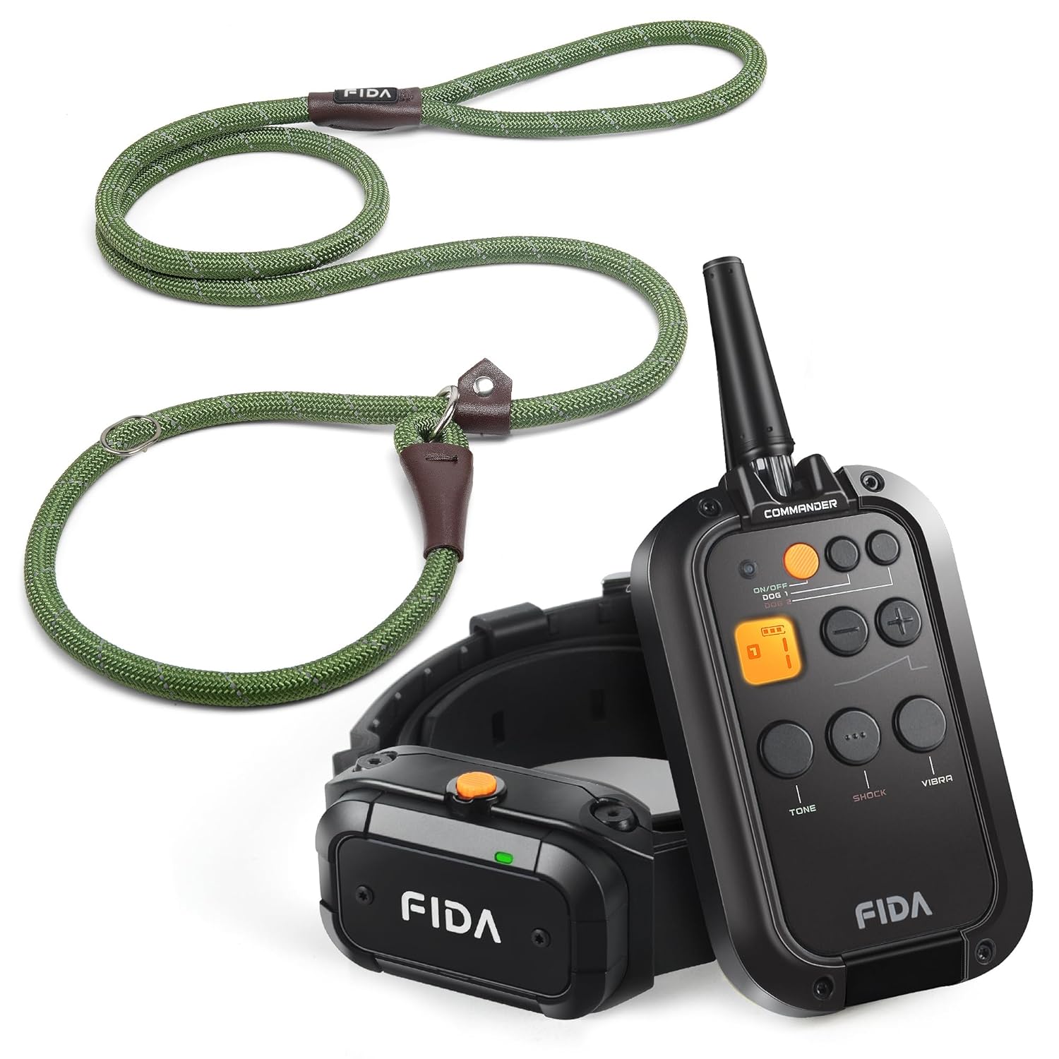 Fida Slip Lead Dog Leash 6ft Large Green and Dog Shock Collar with Remote 3 4 Mile Range