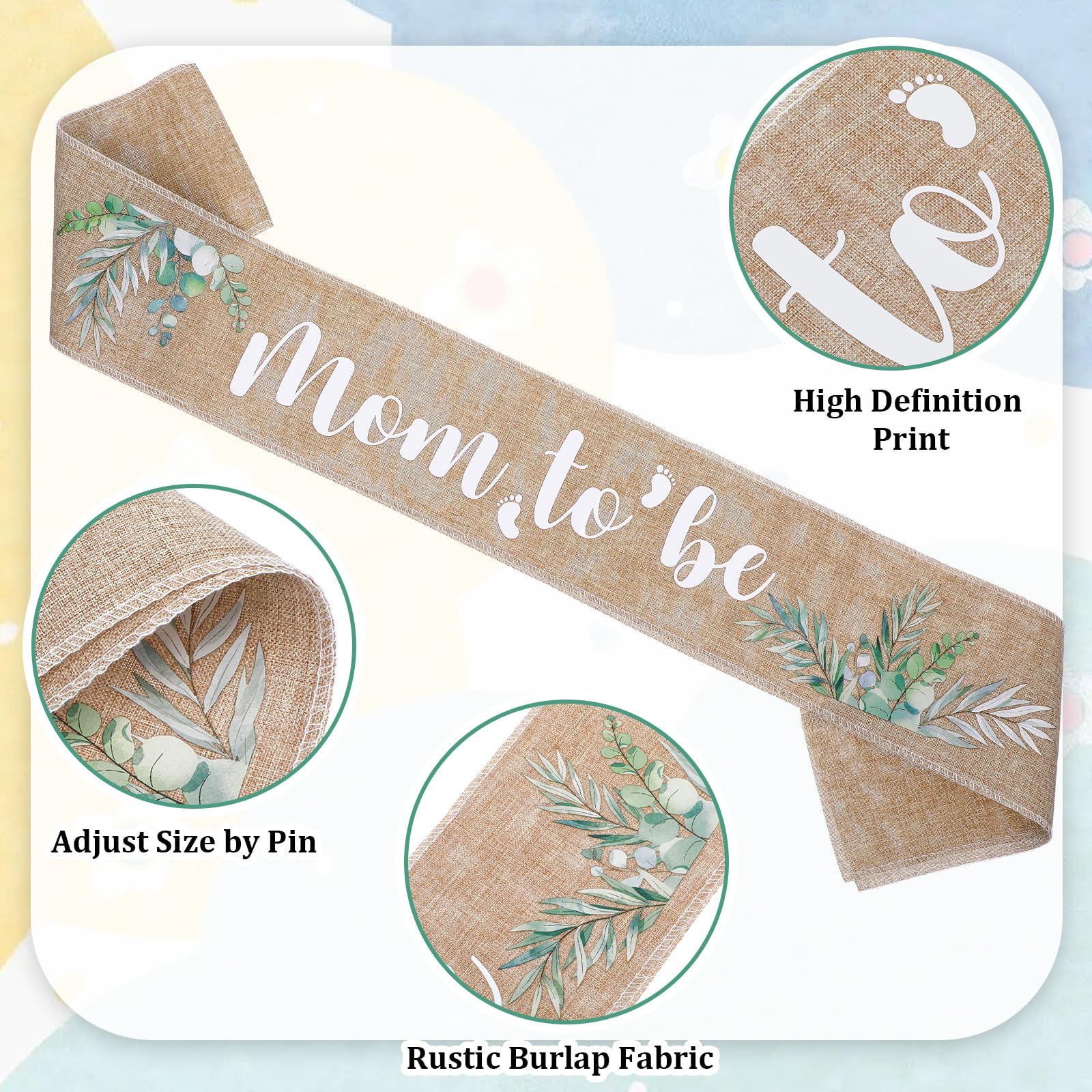 Pościel 'Mom to Be' szarfa zestaw baby shower dekoracje jutowe mama to be szarfa tata to be pin baby shower szarfa dla ciężarnej mamy prezent dekoracje imprezowe
