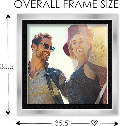 Miniatura 5 de Marco de madera plateada de 30 x 30 pulgadas con paspartú negro Marco de 34 x 34 pulgadas mate a 30 x 30 Muestra tu póster bajo la parte delantera