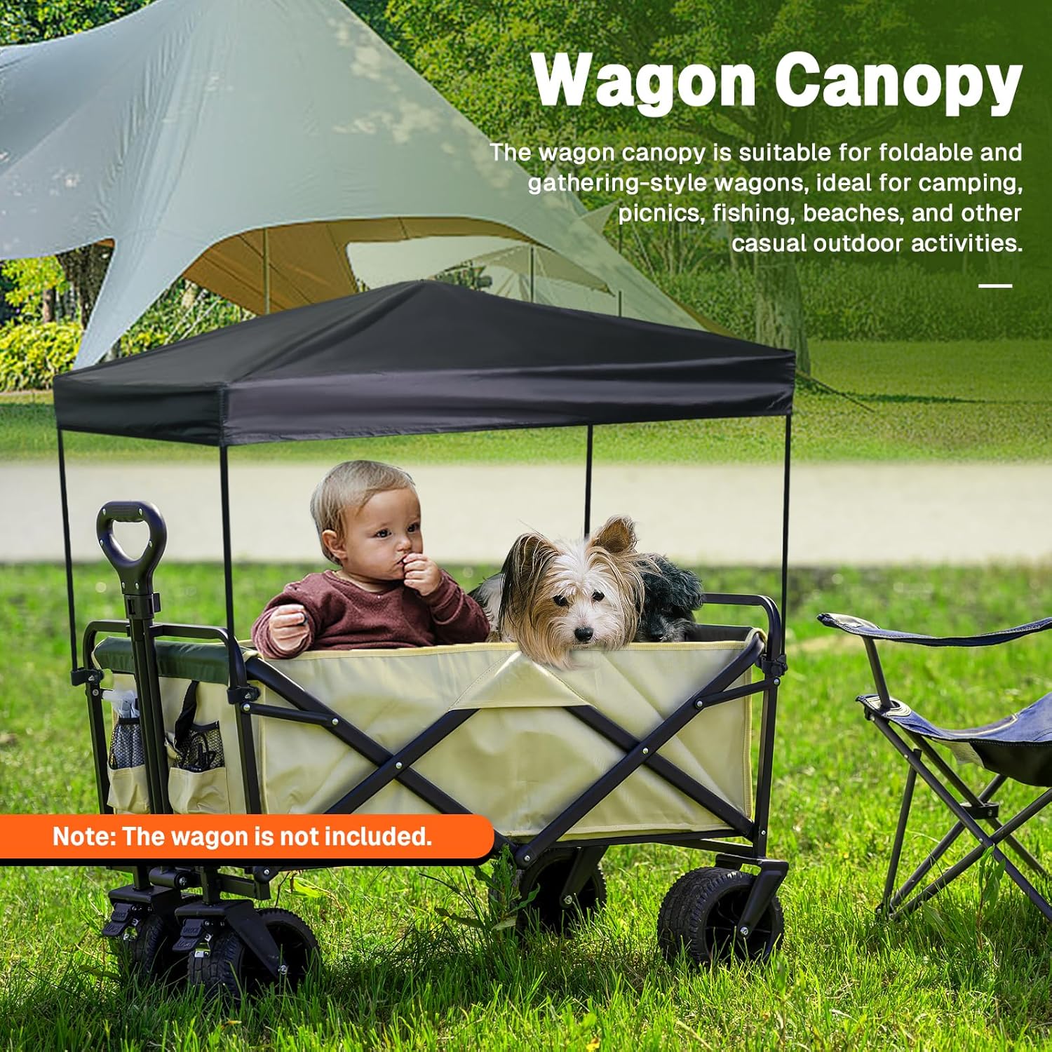 Wagon Canopy Cover, Garden Portable Outdoor Push Awning, Stroller Canopy for Garden Wagon, Shopping, Camping, Fits Folded and Collapsible Wagons,24.4 × 46.5 Inch