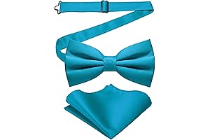 Solid Color Pre-tied Bow Tie and Pocket Square Set for Men in Turquoise