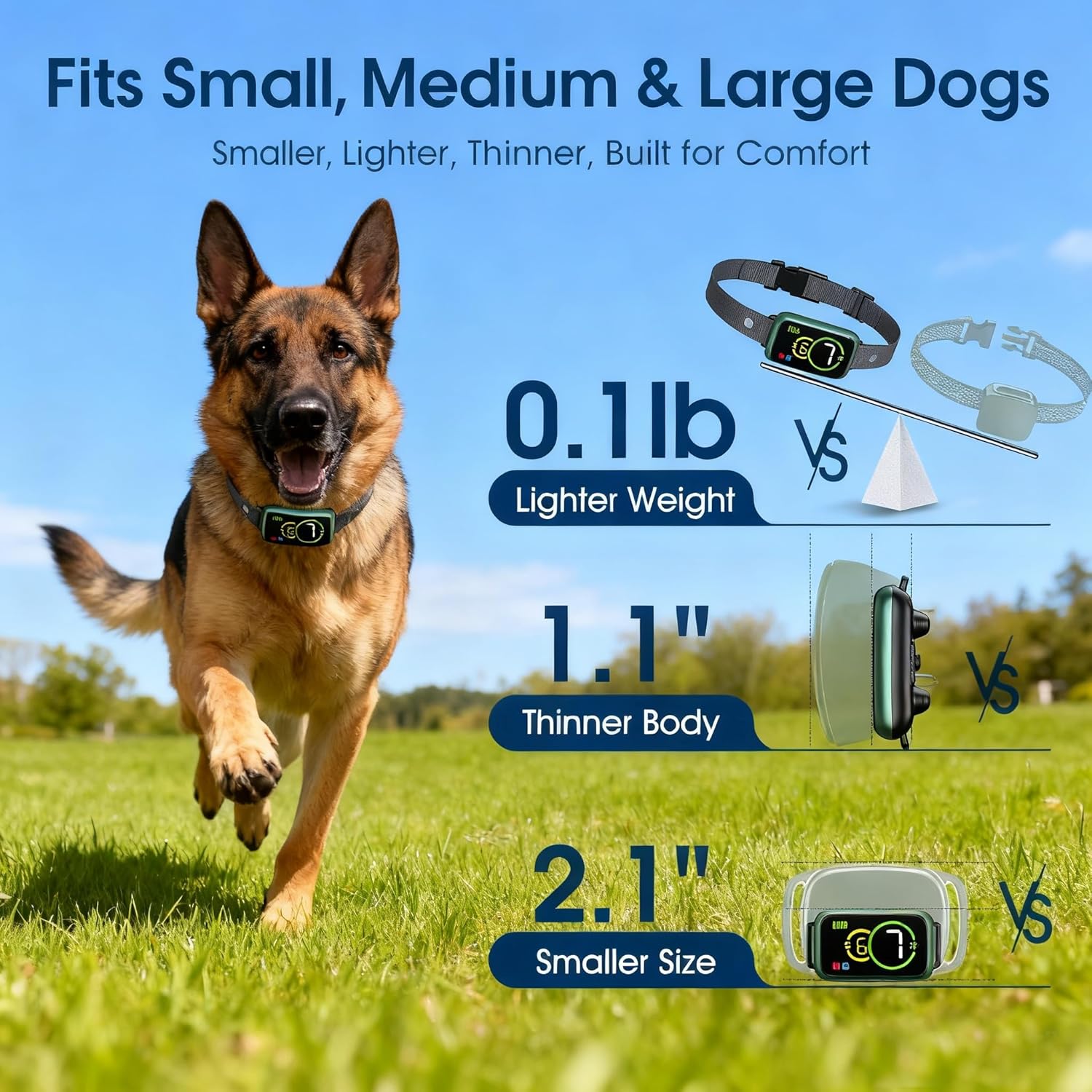 1S Stop Barking Smart Dog Bark Collar, Humane Anti Barking Device with Beep & Vibration, 7 Adjustable Sensitivity, Ultra-Light Bark Collar for Small Medium Large Dogs IP67 Waterproof Indoor Outdoor