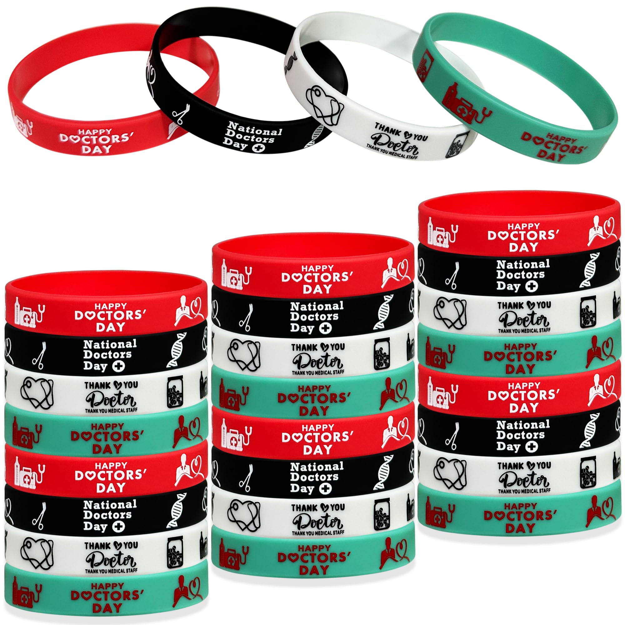 24Pcs Thanks Doctor Rubber Bracelets Happy Doctor’s Party Favors Doctor Party Supplies Silicone Wristbands National Doctors Day Party Gift Bag Fillers