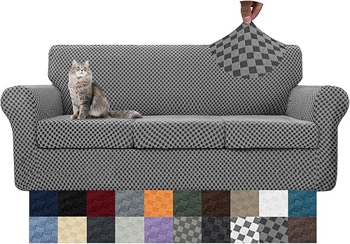 Miniatura 32 de YEMYHOM Últimas Fundas de Sofá a Cuadros de 4 Piezas para Sofá de 3 Cojines Extra Grande de Alta Elasticidad Engrosada Funda de Sofá para Perros