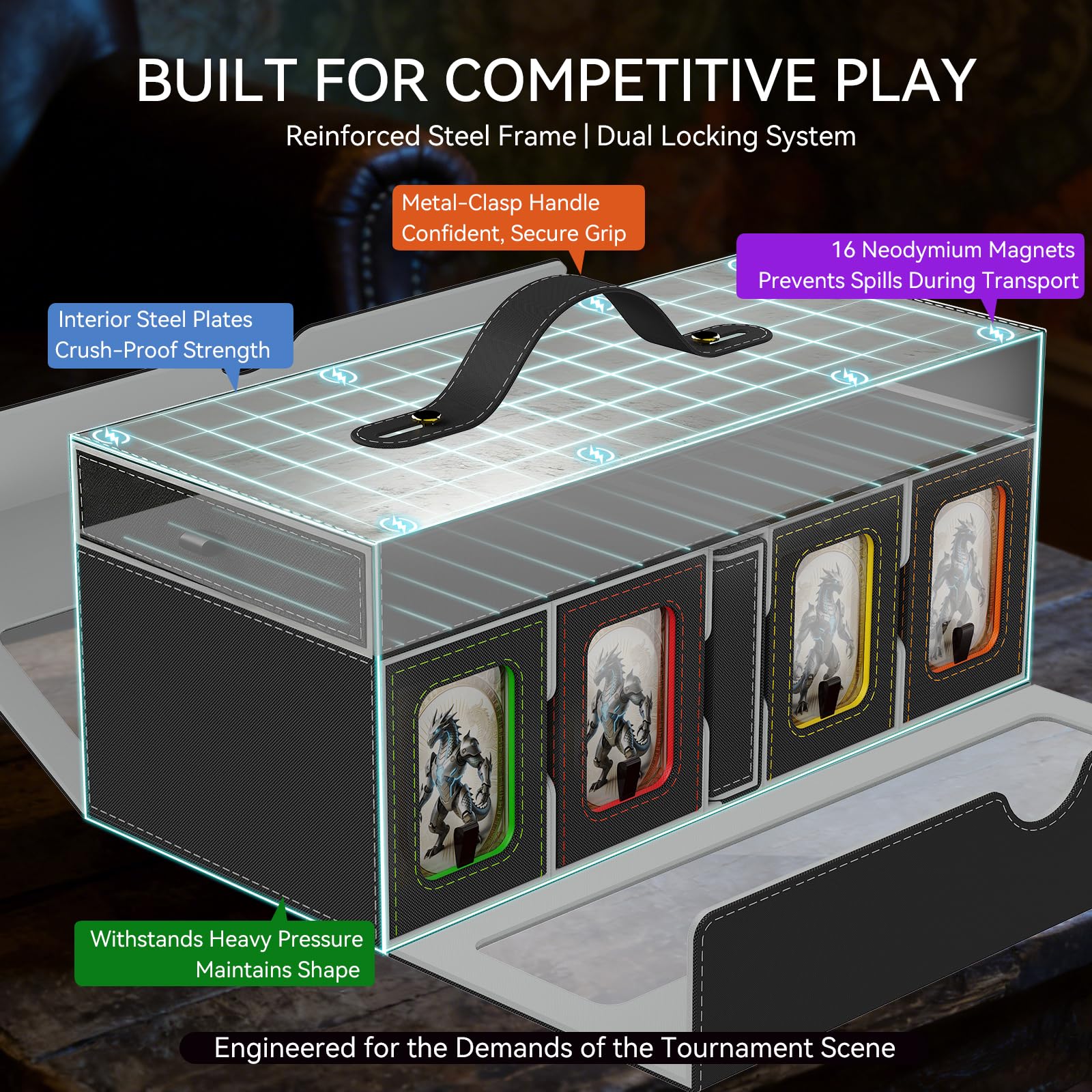 11in1 Commander Deck Box füR mtg deckbox,8 Deck sammelkarten aufbewahrungsbox mit Display&WüRfelablage1000+ DoppelhüLsenkarten,Abnehmbare Sammelkarten Box mit35pt Magnetischen Kartenhaltern füR TCG