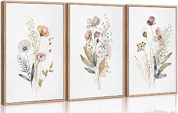 DYLGYWI 3Pcs Watercolor Wildflower Canvas Wall Art Unframed 12x16in