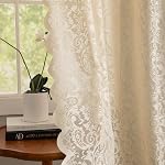 ALIGOGO Beige Lace Curtains 84 Inches Long 2 Panels | Boho Farmhouse, Bedroom Living Room Decor, Light Filtering Privacy, Rod Pocket, Scalloped Edges, 52W x 84L Inch