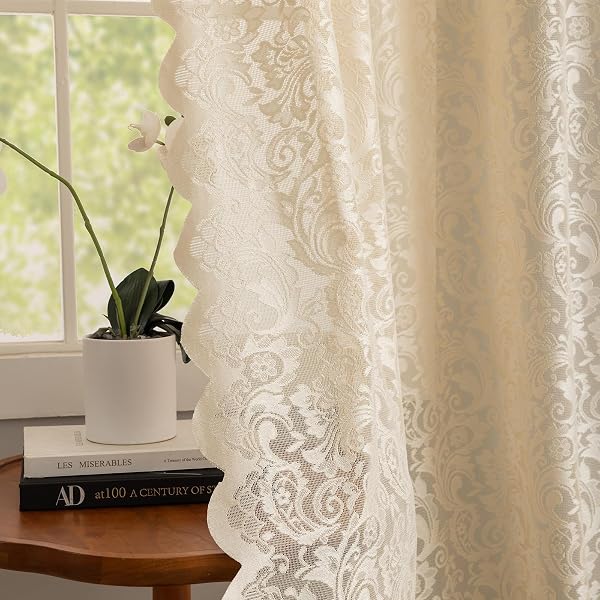 ALIGOGO Lot de 2 rideaux transparents en dentelle 132x183cm