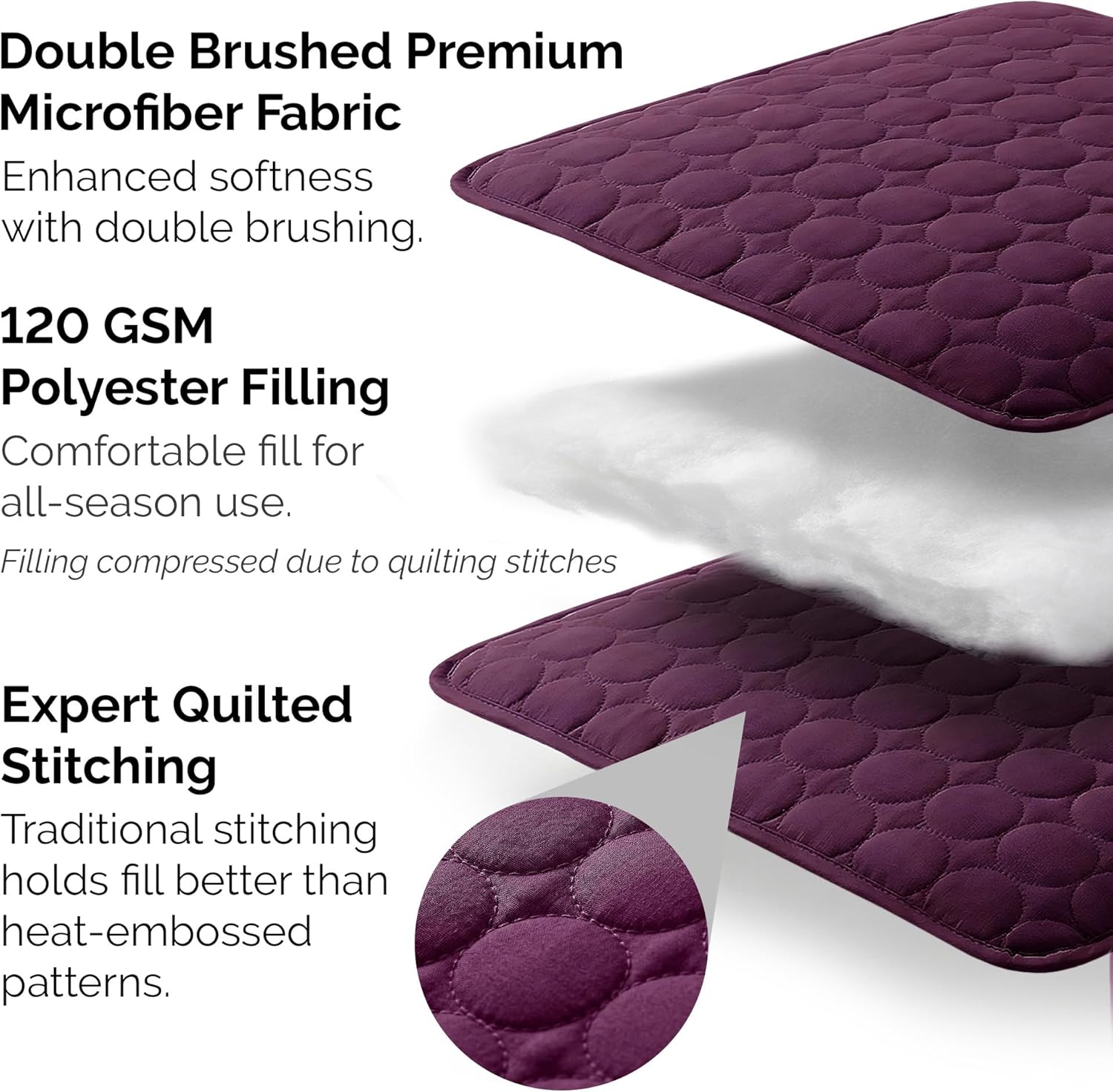 Southshore Fine Living, Inc. Oversized Quilts for King Bed, Lightweight Quilt Bedding Set, Soft Coverlet, 3-Piece Bedspread Set with Two Matching Quilted Pillow Shams, King/California Size, Purple