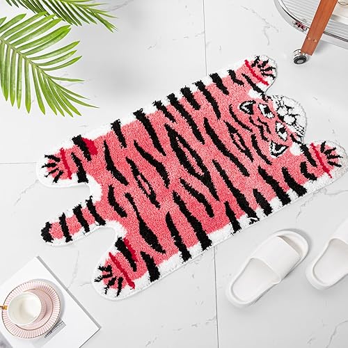 Seek4comfortable Alfombra de baño de tigre, bonita alfombra antideslizante con forma de tigre, alfombra absorbente para baño, decoración de baño de