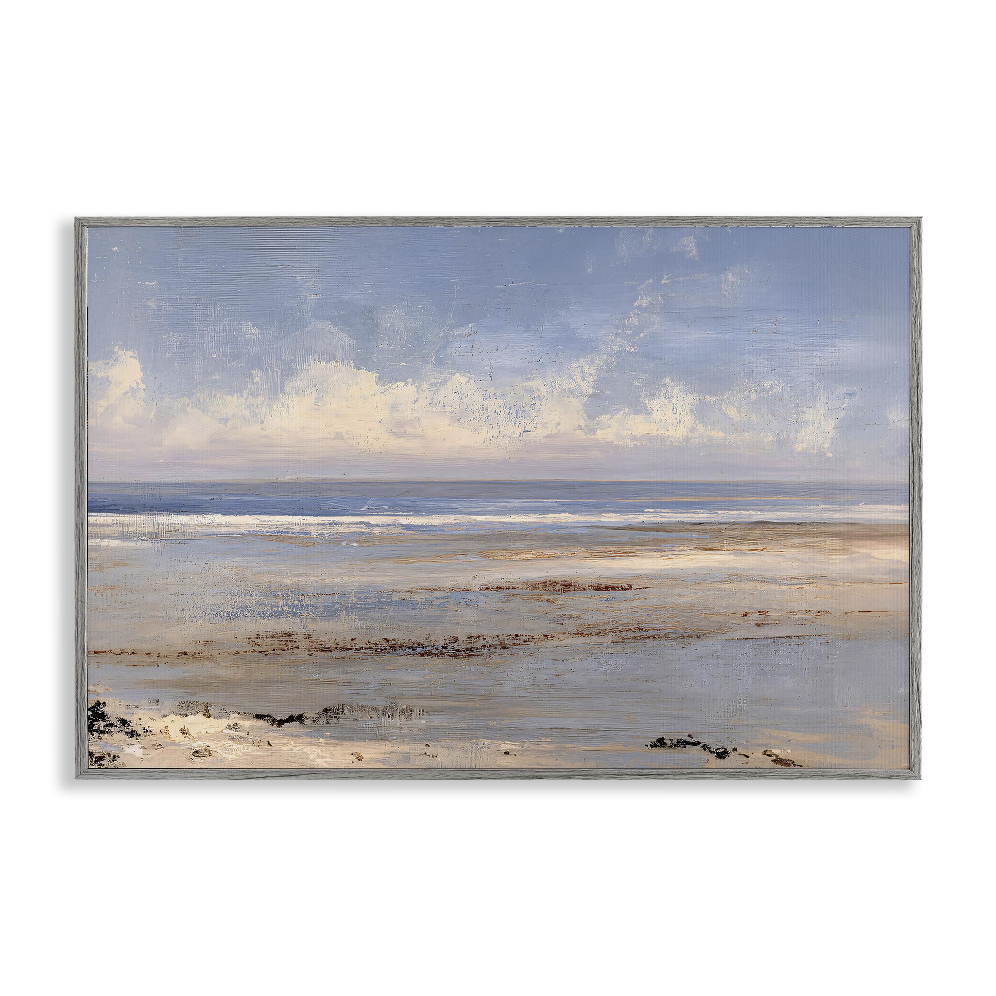 Stupell Industries Farmhouse Gray (Textured) Rustic Ocean Horizon Impression, 16 X 24 Inch Framed Giclée Print