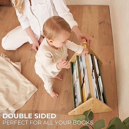 Miniatura 4 de ZICOTO Estantería decorativa de madera con asa para habitaciones de niños, mantiene los libros ordenados y al alcance de los niños pequeños -