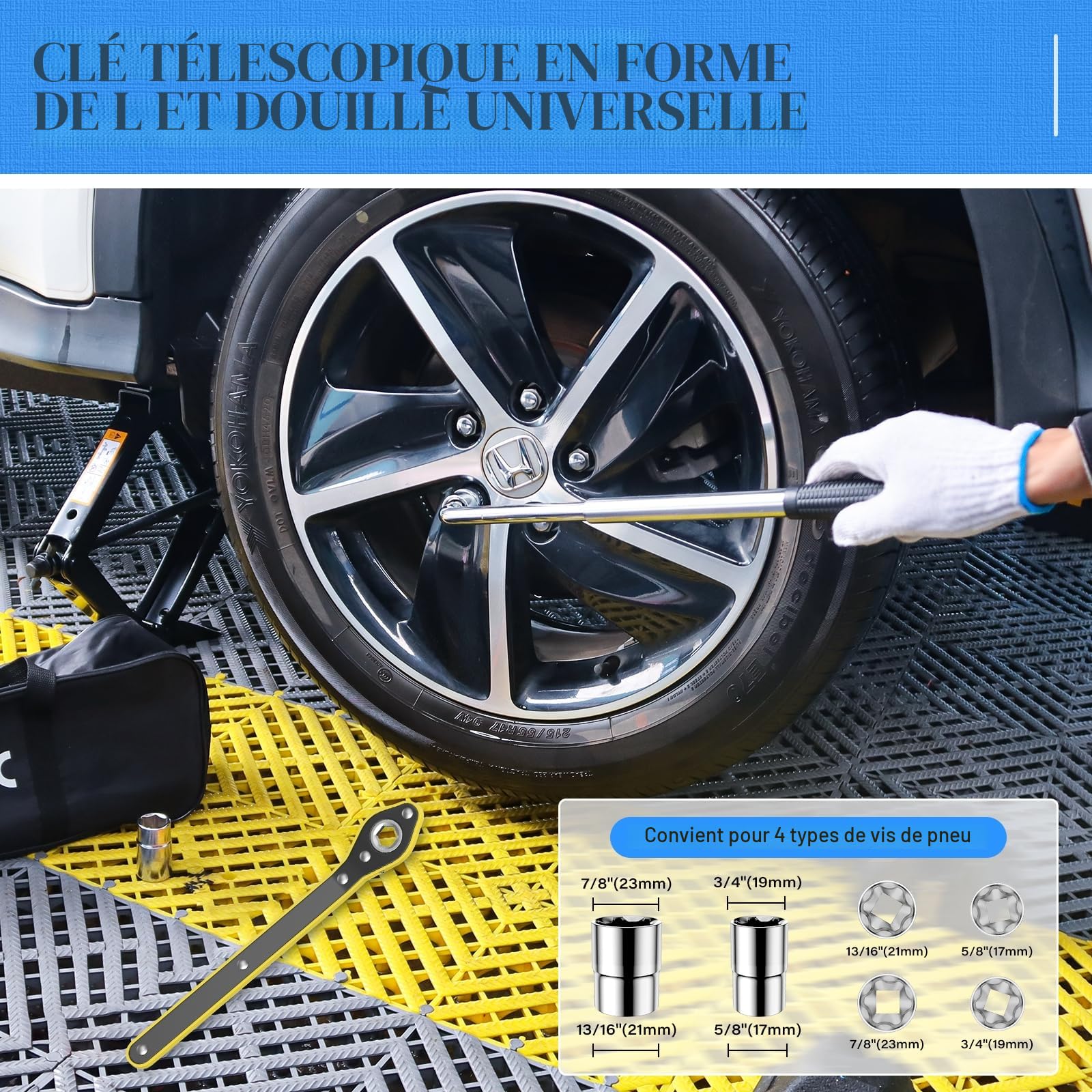 IMAYCC Nouveau Cric Voiture 2.5T/2500kg, Universel Crique Voiture avec Tampon Caoutchouc, Portable Cric De Levage avec Clé pour Écrous De Roue, Kit d'urgence Automobile