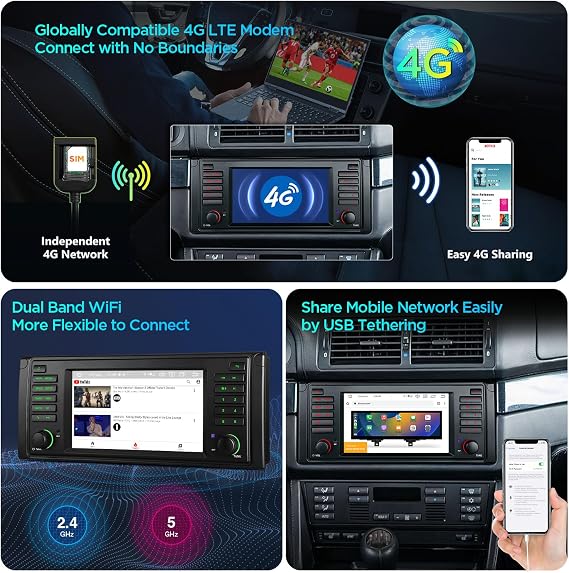XTRONS 7 Inch Android 14 Car Stereo for BMW E39 M5 1999-2003 E39 1995-2003, Touch Screen 4+64GB Car Bluetooth Head Unit Global 4G LTE Car Radio GPS Navigation Support Wireless Car Play Android Auto