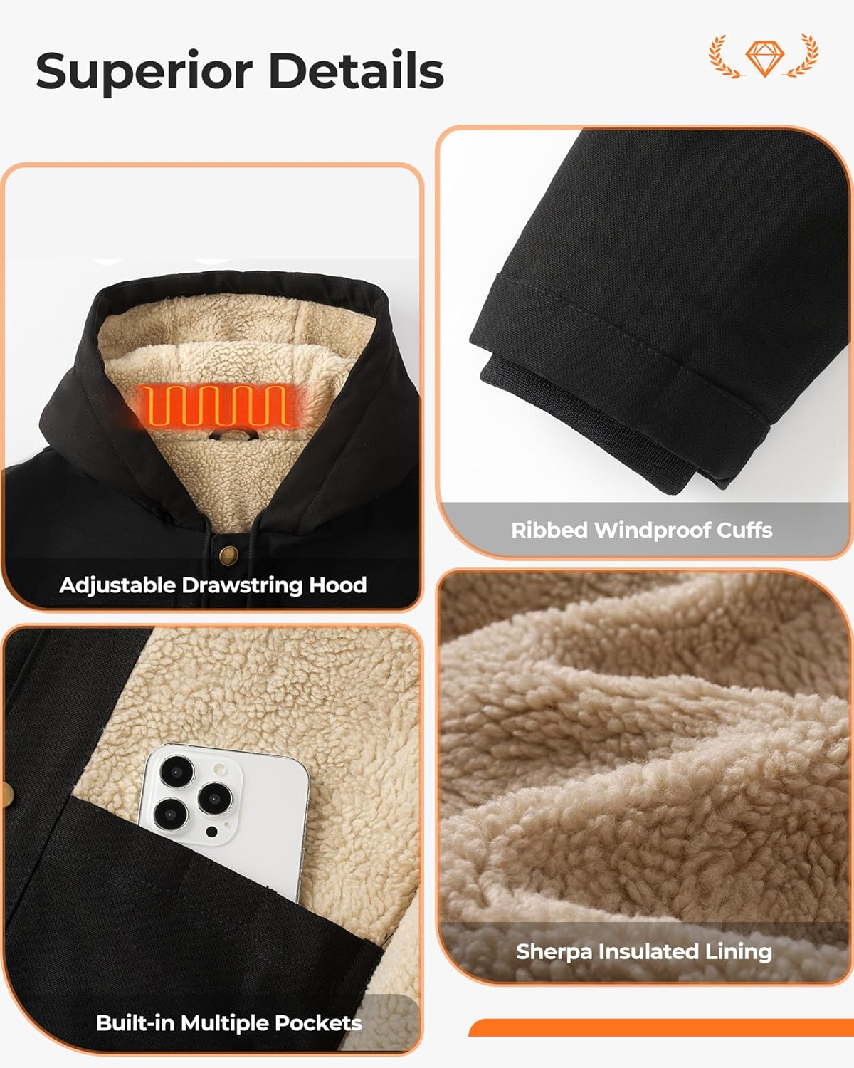 Glaais Heated Jackets for Men with 12V 18400mAh Battery Pack Included, Mens Heated Jacket Rechargeable with Sherpa Lining - Image 6