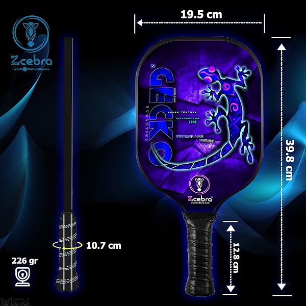 ZCEBRA Raquette de Pickleball Composite - Raquette légère en fibre de verre noyau en panneau d'abeille polypropylène texturé - Paddle Premium ZGECKO - 2