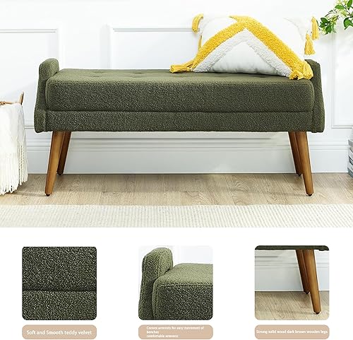 Miniatura 4 de ECLYL El banco de reposabrazos de terciopelo de peluche es suave y cómodo, con patas de madera marrón oscuro que son resistentes y duraderas, en el