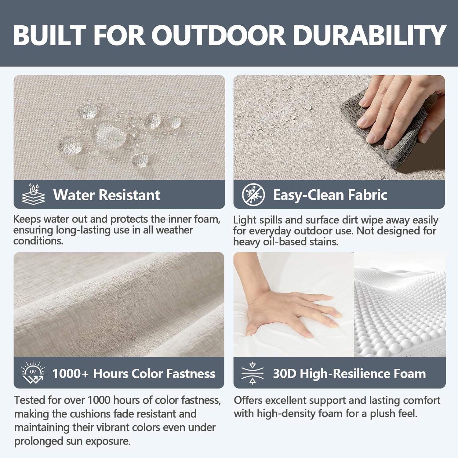 Goodgoods 24 x 24 Outdoor Patio Deep Seat Cushions 2-Pack, 1000+ Hours Fade-Resistant & Water-Resistant Outdoor Furniture Chair Cushions with 30D High-Resilience Foam for Sofa Chair, Almond