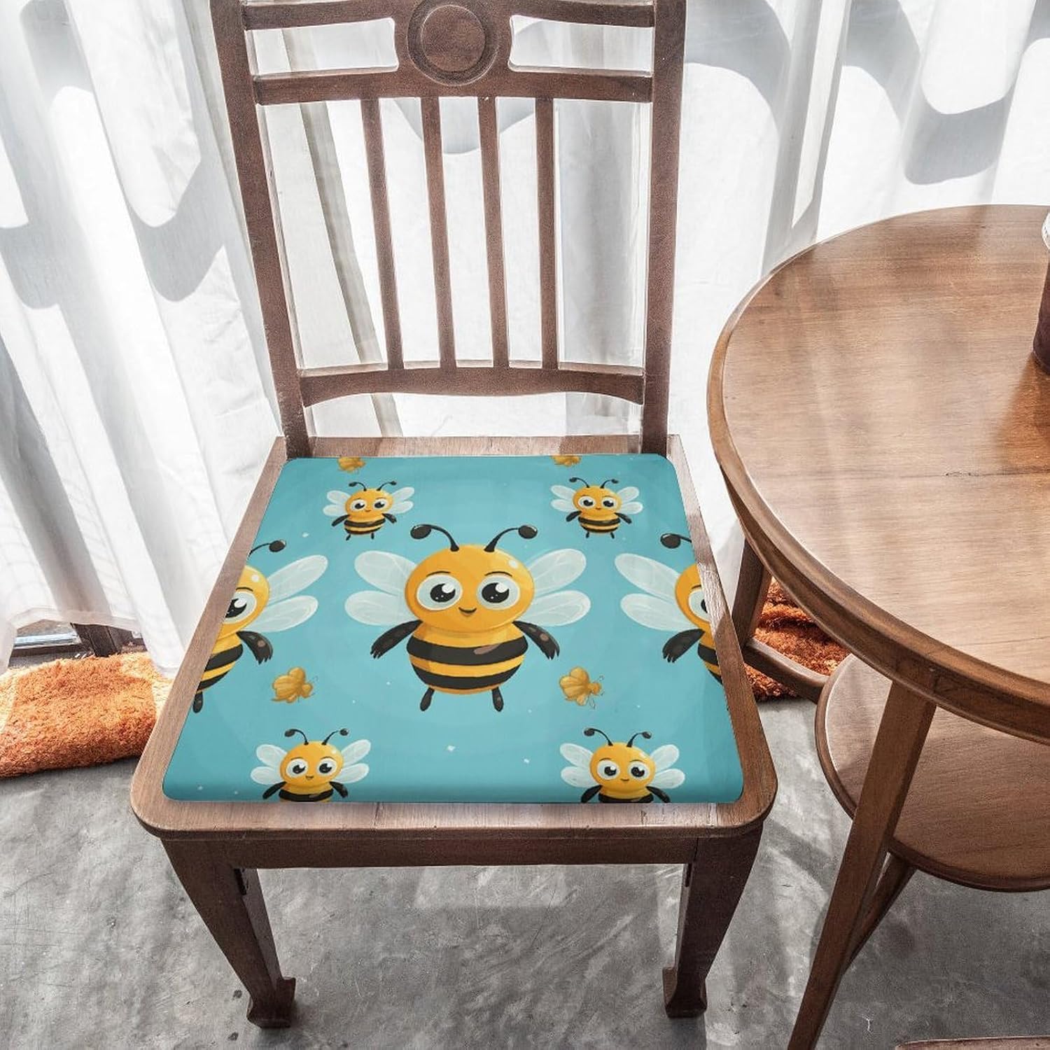 Cartoon Bee Pattern Chair Cushion Floor Pillow Stool Cushion | Cushions with Removable Cover with Square Memory for for Chair Living Room Balcony Office Sofa,13.8*15*1.2 Inch