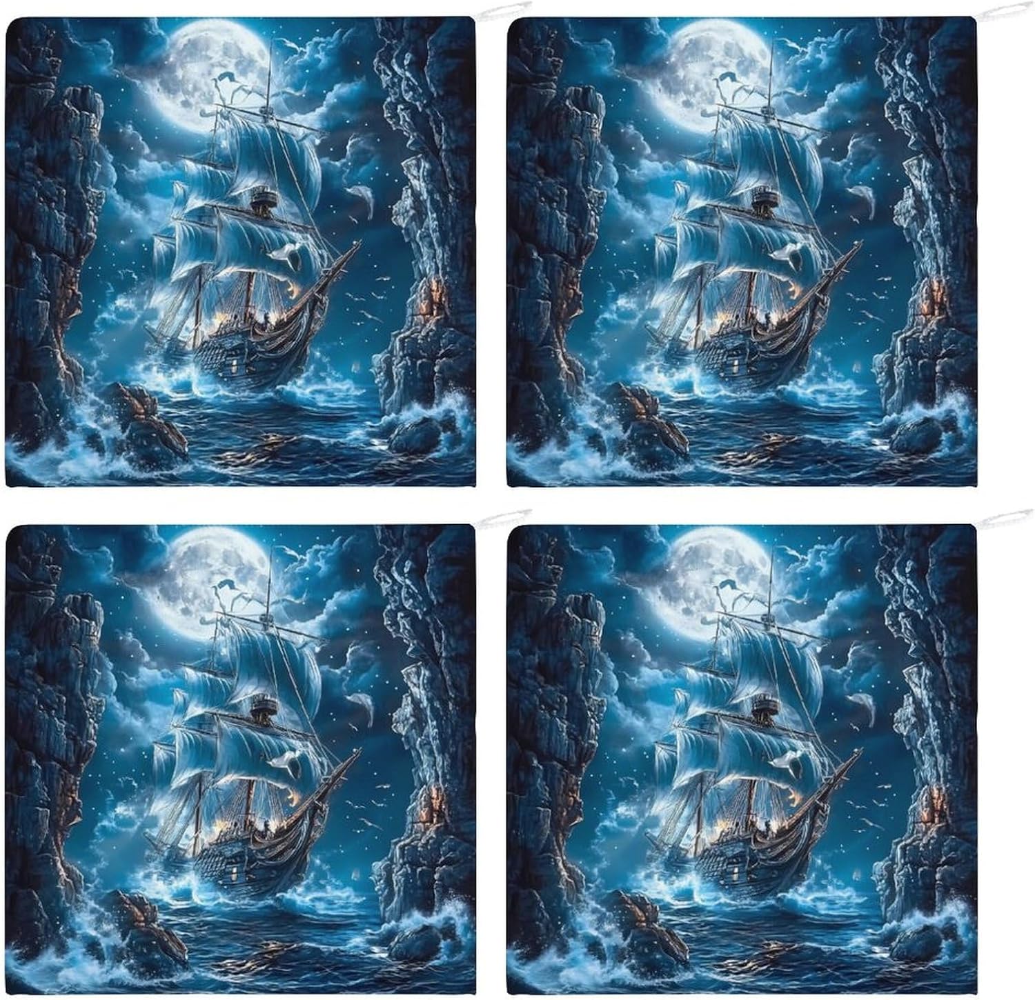 Piratees Ship Moon Ocean Towel Hand Towels Decorative Towel for Bathroom Kitchen Shower Gym 4PCS