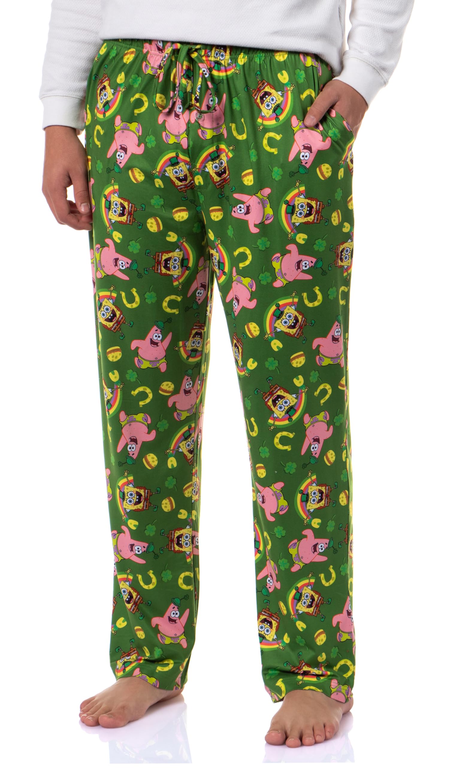 Spongebob Squarepants Men's Saint Patrick's Day Tossed Print Sleep Pajama Pants for Adults