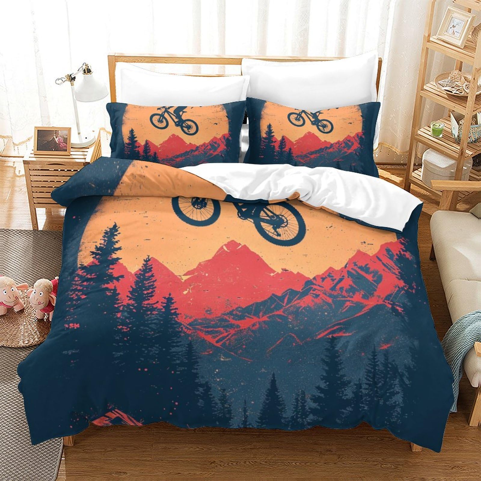 Housse de couette 3D vélo de montagne parure de lit 3 pièces respirante 260x220