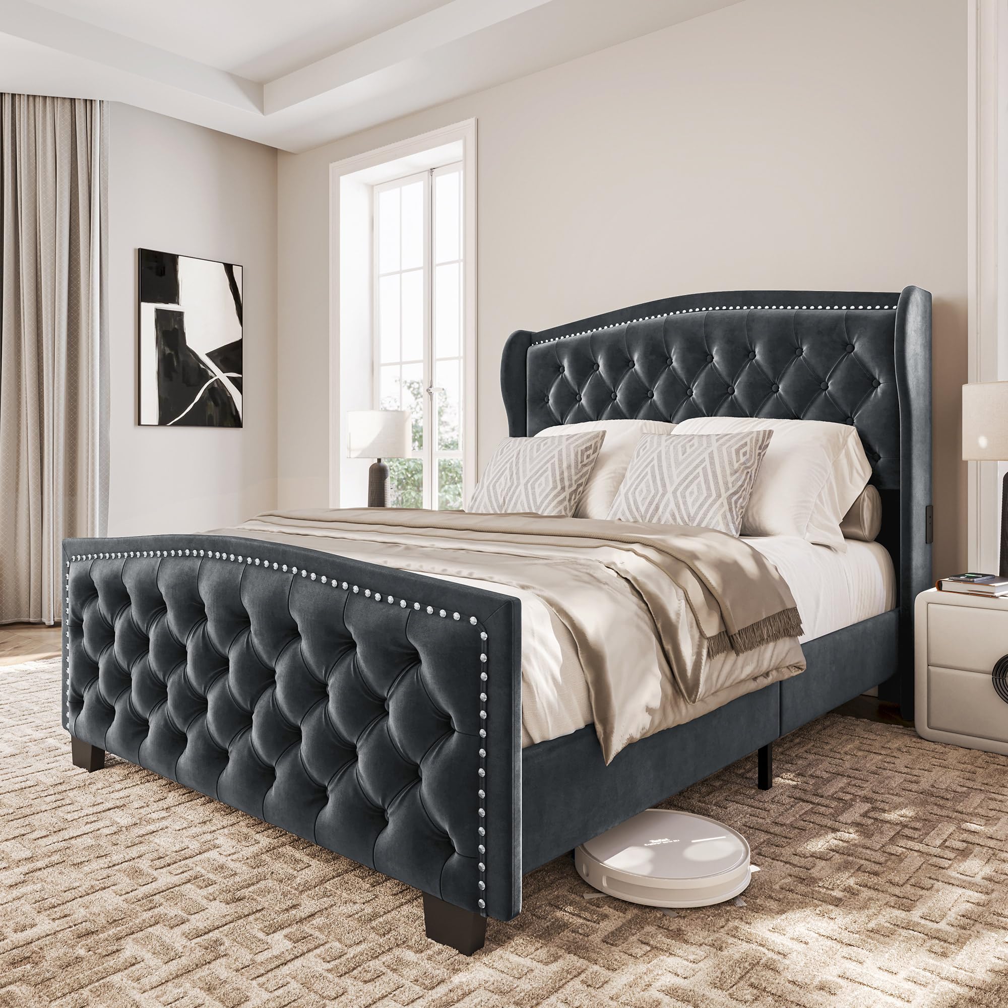 Amazon.com: BELLEZE Queen Headboard Bed Frame with Fast