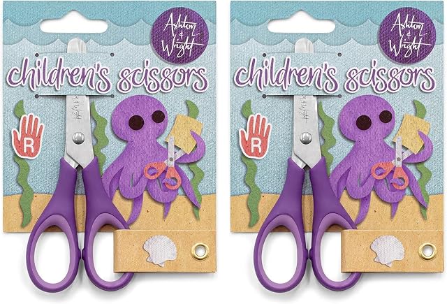 Ashton and Wright - Tijeras de agarre suave para niños de 12 cm (Pack of 2, Purple)