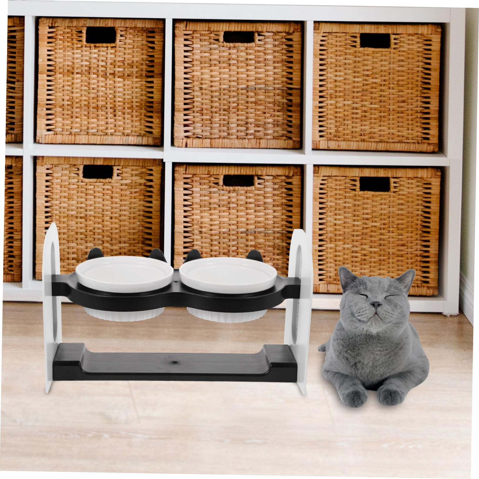 SOIMISS Keramik Futternapf für Katzen und Kaninchen Doppelter Trink- und Futternapf mit Neigbarem Design und Verstellbarer Höhe Schräger Napf für Bequemes Fressen