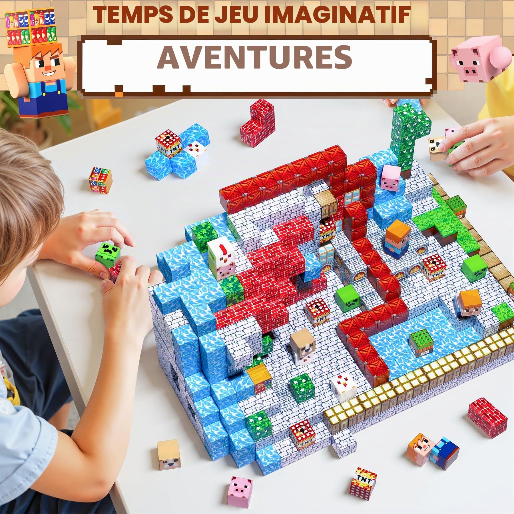 Pourbibi Construction Magnetique Enfant Cube Magnétique, Jeu Aimant Magnetic avec Jeux Aimants Magnetique, Jouet Éducatif Montessori pour Enfants 3 4 5 6 7 8 9 10 Ans Cadeau Créatif