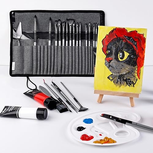 Miniatura 5 de Xin Bowen - Juego de 25 pinceles de pintura, pinceles profesionales de pintura acrílica, serie experta, kit de pinceles de nailon con cuchillo de
