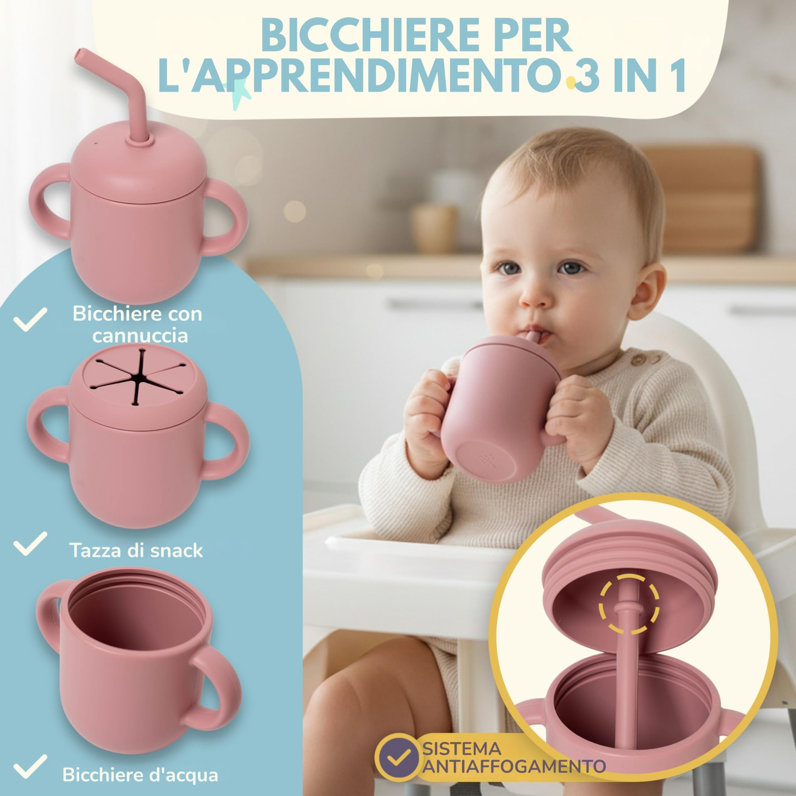 Set Pappa Svezzamento Neonato in Silicone 12 Pezzi | Piatto e Ciotola con Ventosa, Tazza 3 in 1, Posate, Bavaglini Impermeabili, Ciuccio Frutta | Senza BPA, Microonde e Lavastoviglie