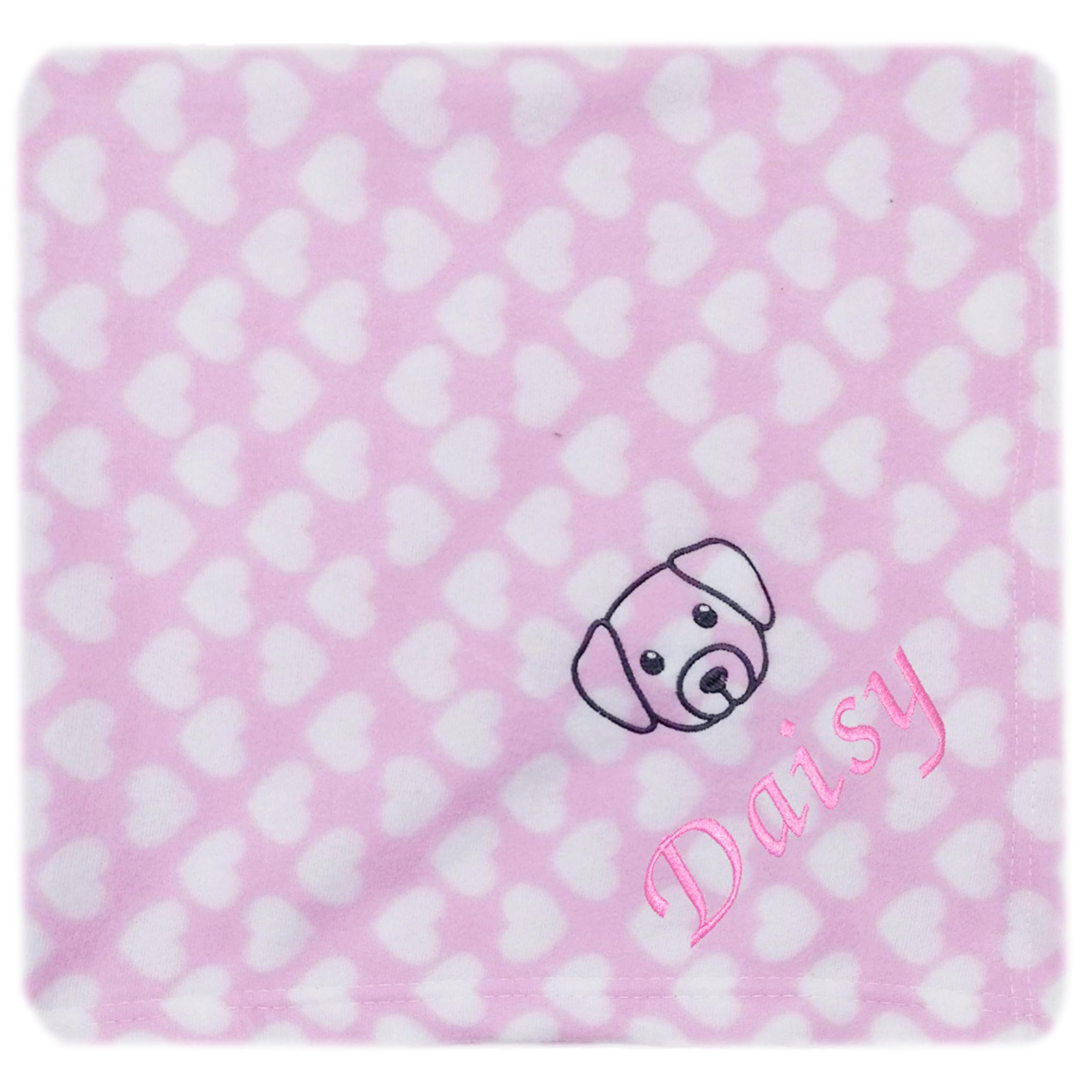 JJLC Personalised Pet Dog Puppy Blanket Cat Kitten Bed Fleece (Pink Heart - Dog Face)