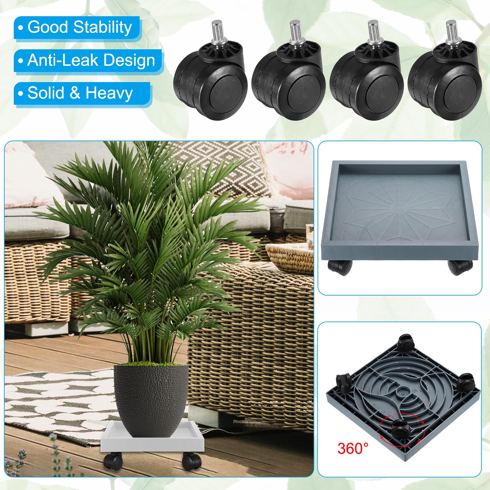 PATIKIL Square Planter Caddy with Wheels - Image 3