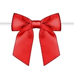 RainbowPana 120 Pack Christmas Luxury Twist Tie Bows, Red 3 Satin Ribbon Pretied Bows, Premade Craft Decoration for Package Cake Pop Basket Favors Cookie Candy, Gift Wrapping Baby Shower Wedding