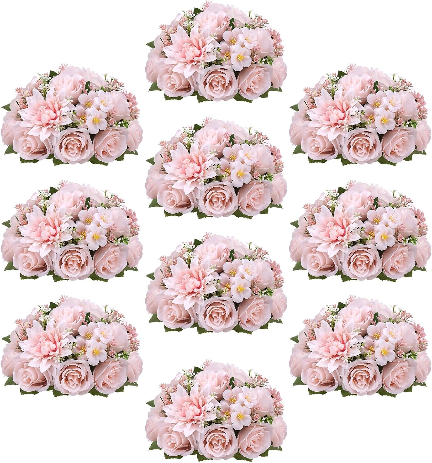 Flower Balls Centerpieces for Tables 10 PCS 9.5 inch Diameter White Rose Dahlia Fower Ball for Wedding Centerpiece Table Fake Silk Kissing Ball Floral Arrangement for Home Party Celebration Decoration