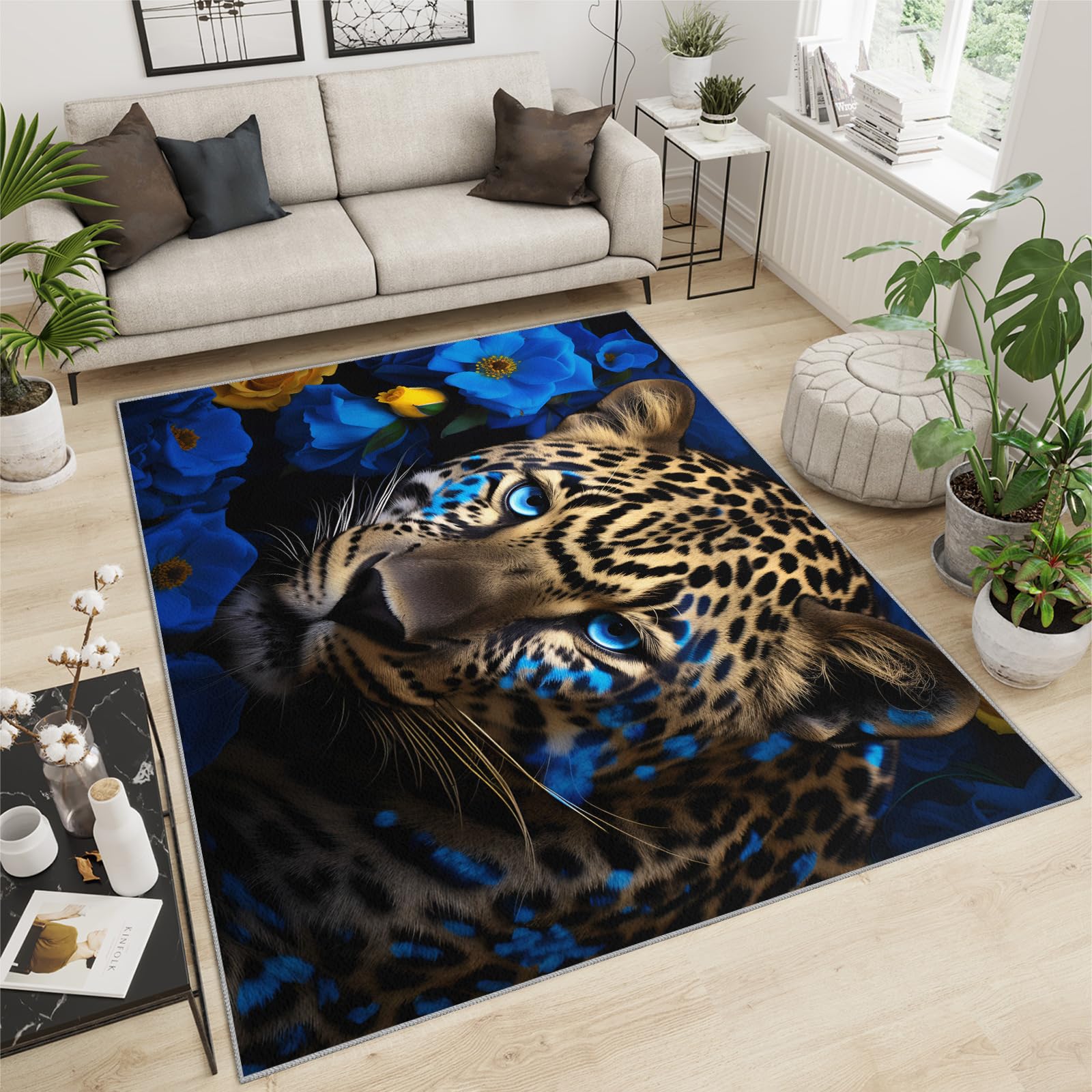 Cheetah Rugs for Boys Bedroom - Cheetah Area Rug, Fierce Animals Living Room Rug Washable Carpet for Kids Room Dormitory Playroom Decoration Floor Mat 160x230cm