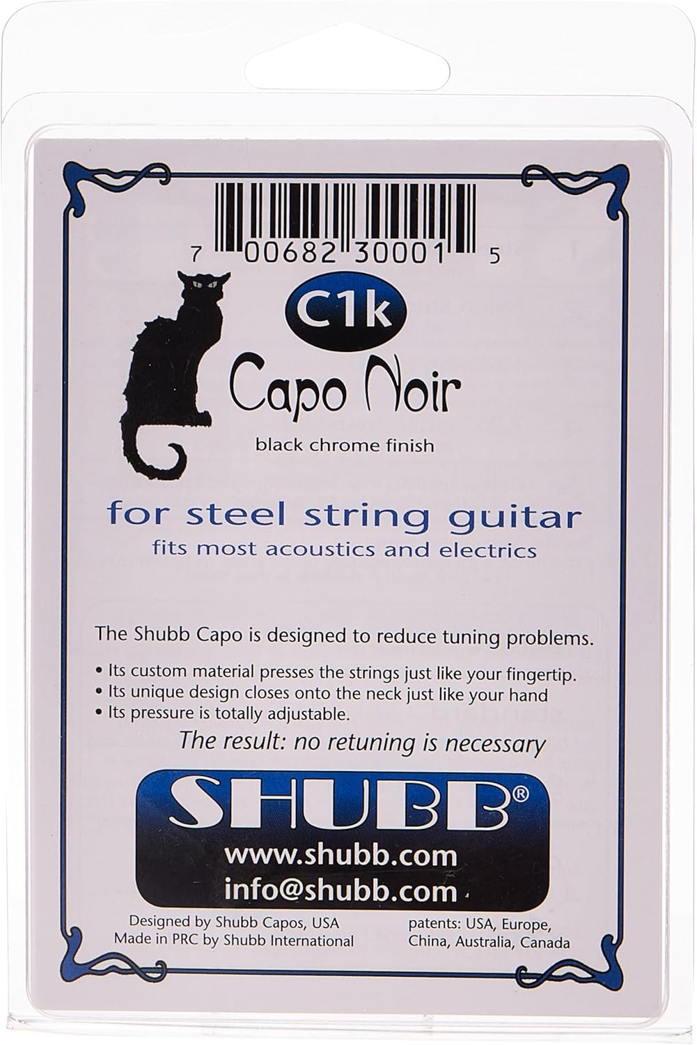 C1K Shubb Capo Noir Series Acoustic Guitar Capo - Black Chrome