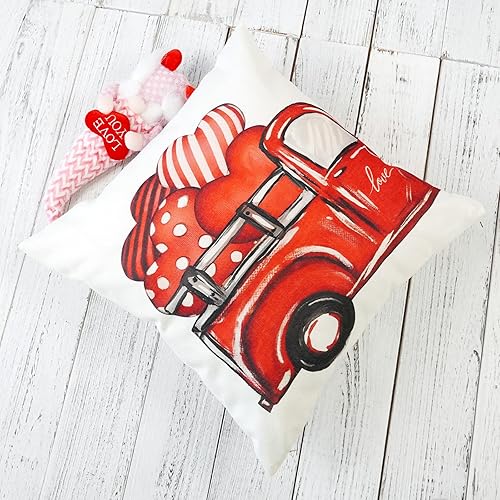 Miniatura 5 de ONWAY Juego de 4 fundas de almohada para el día de San Valentín de 20 x 20 pulgadas, diseño de corazones de rosas rojas, camión y búfalo, diseño de
